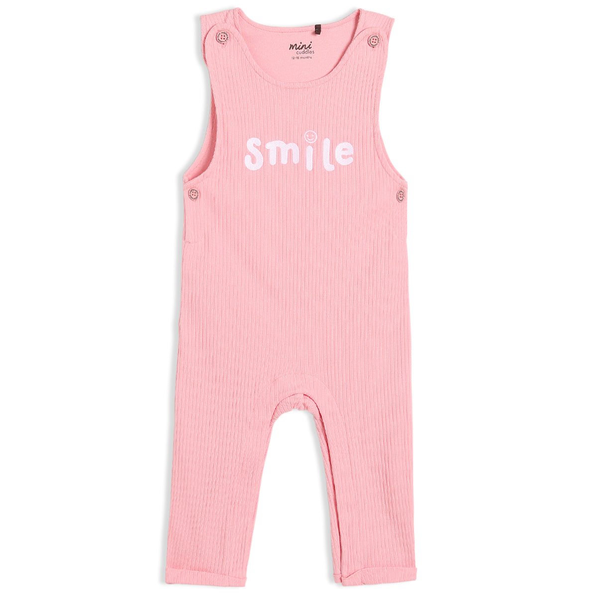 Baby Girls Smile Embroidered Dungaree 2 piece Set, Multicolor