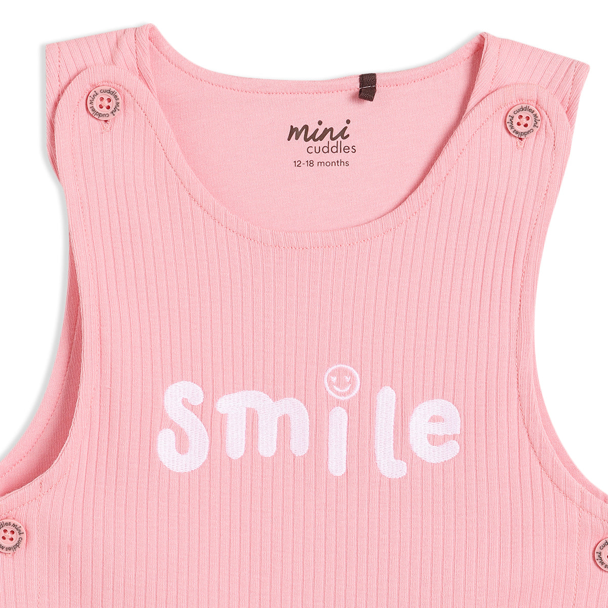 Baby Girls Smile Embroidered Dungaree 2 piece Set, Multicolor