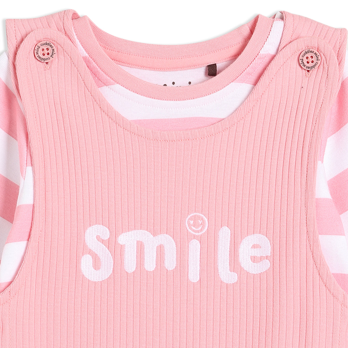 Baby Girls Smile Embroidered Dungaree 2 piece Set, Multicolor