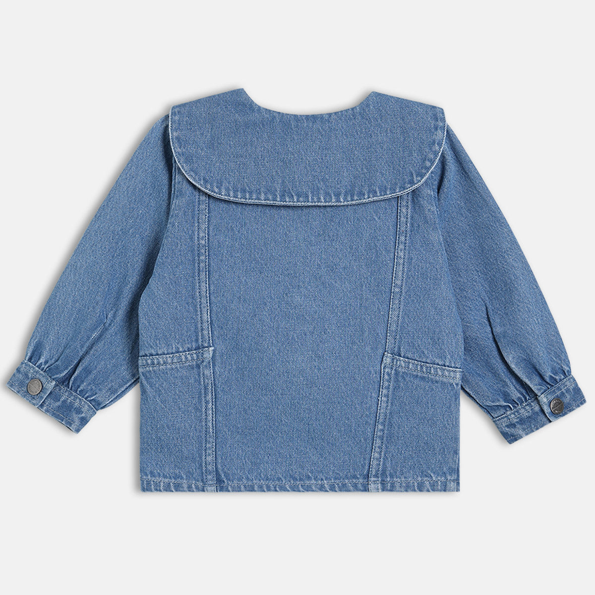 Girls Cotton Full Sleeves Floral Embroidered Jacket - Blue