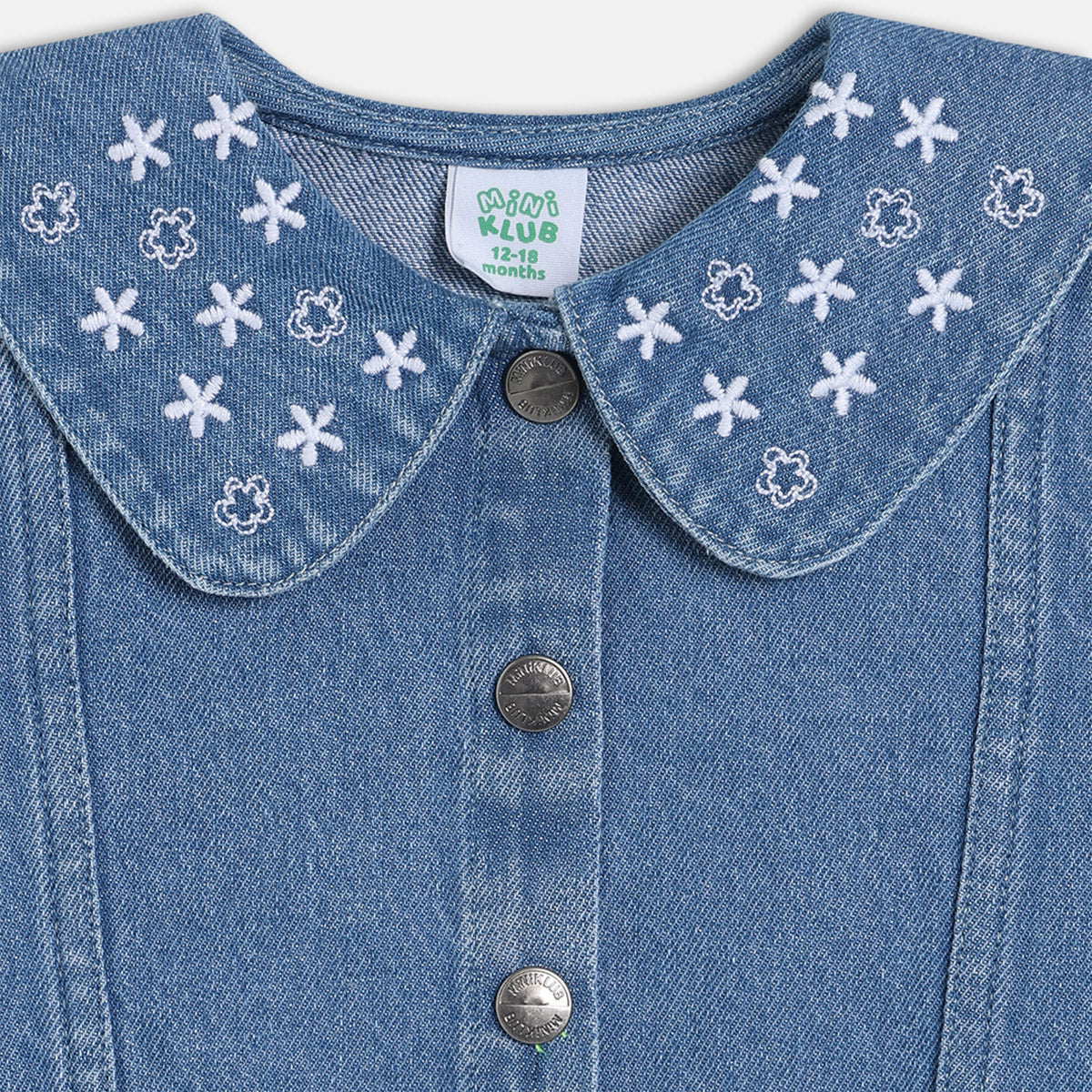 Girls Cotton Full Sleeves Floral Embroidered Jacket - Blue