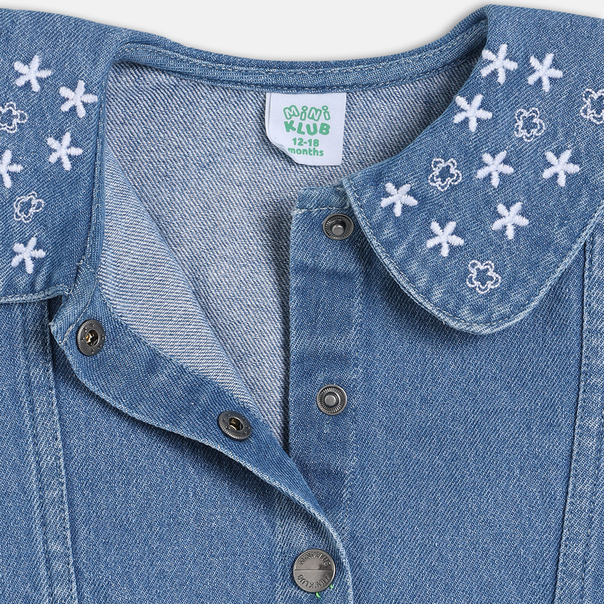 Girls Cotton Full Sleeves Floral Embroidered Jacket - Blue