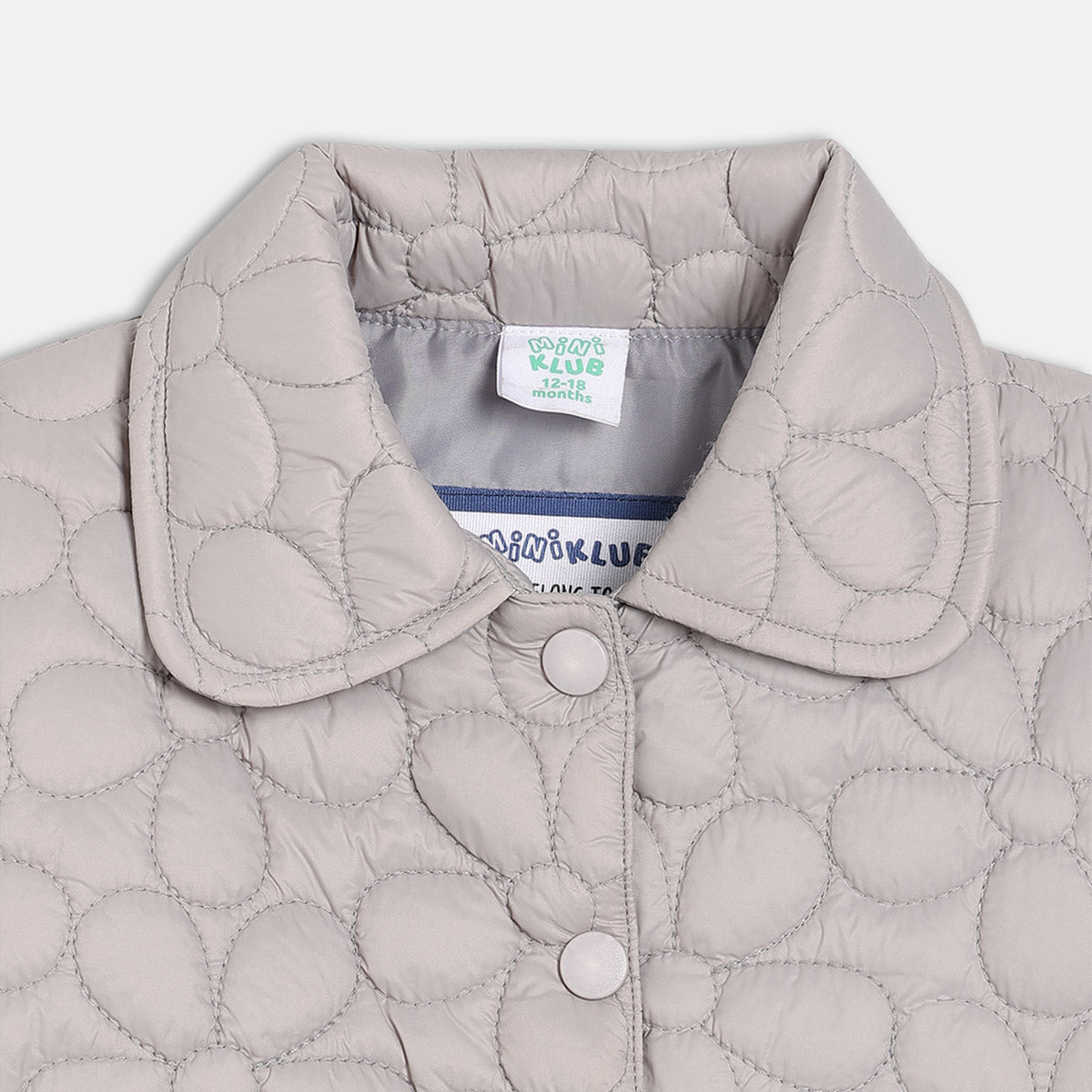 Girls Cotton Full Sleeves Floral Self Design Jacket - Grey