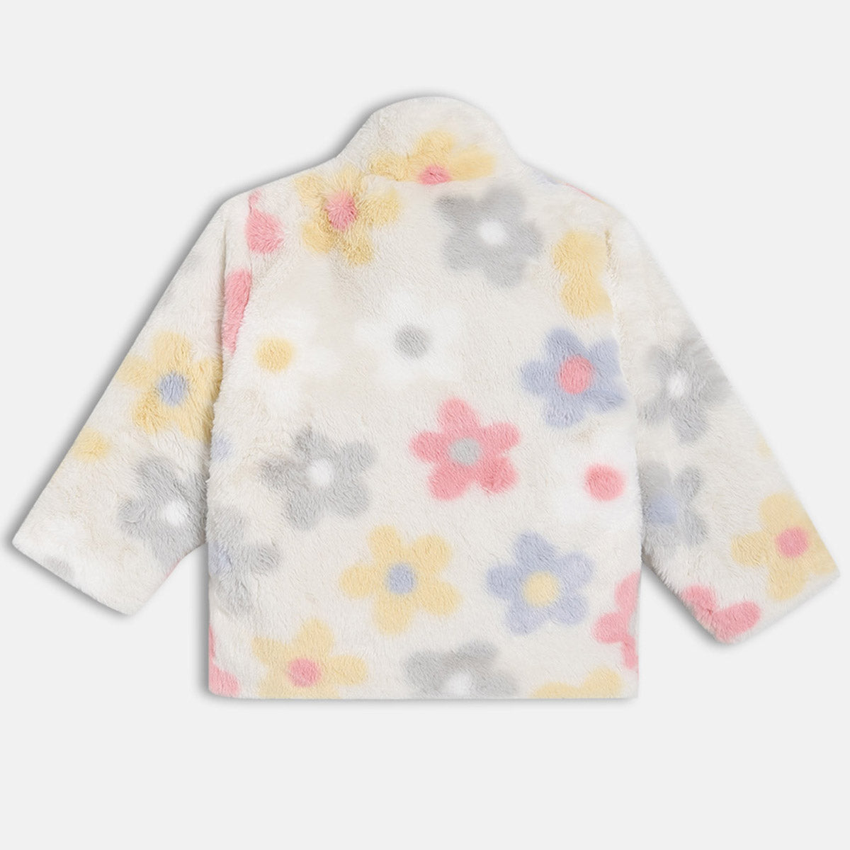 Girls Cotton Full Sleeves Floral Self Design Jacket - White