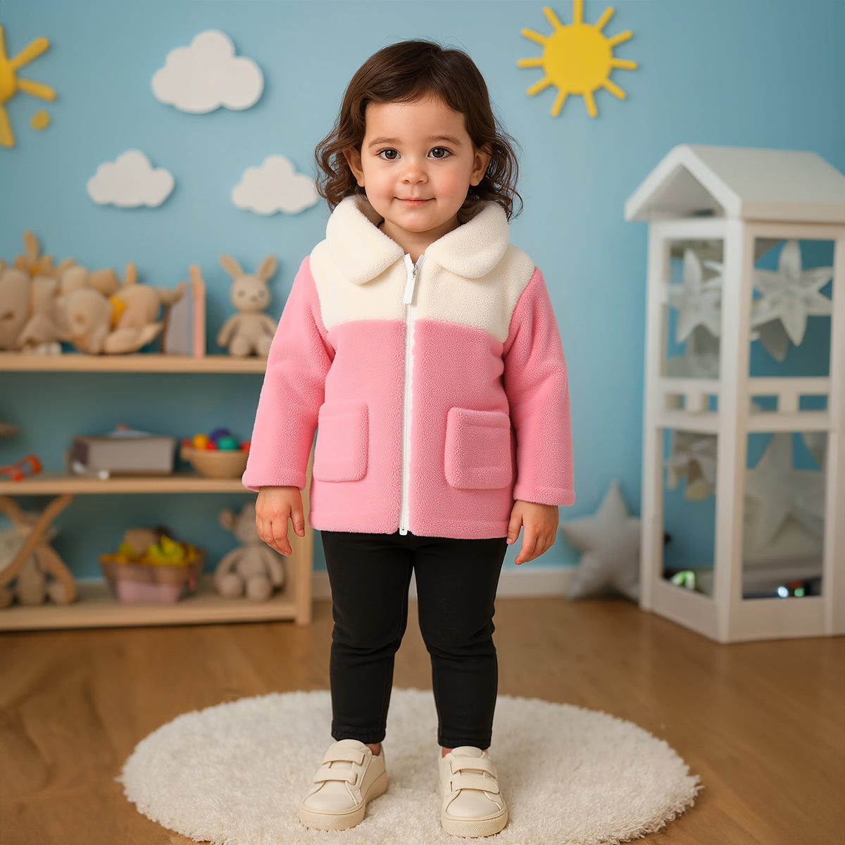 Girls Full Sleeves Color block Jacket - Pink