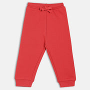 Girls Cotton Solid Joggers - Red
