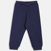 Girls Cotton Solid Joggers - Navy Blue