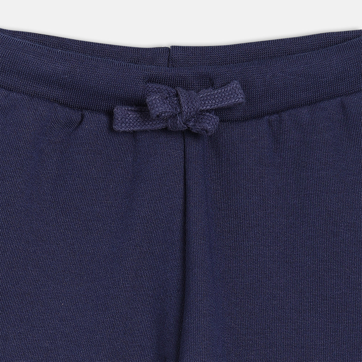 Girls Cotton Solid Joggers - Navy Blue