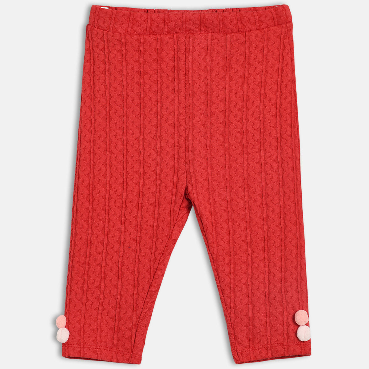 Girls Cotton Self Design Knit Bottom - Red