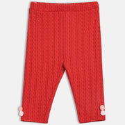Girls Cotton Self Design Knit Bottom - Red