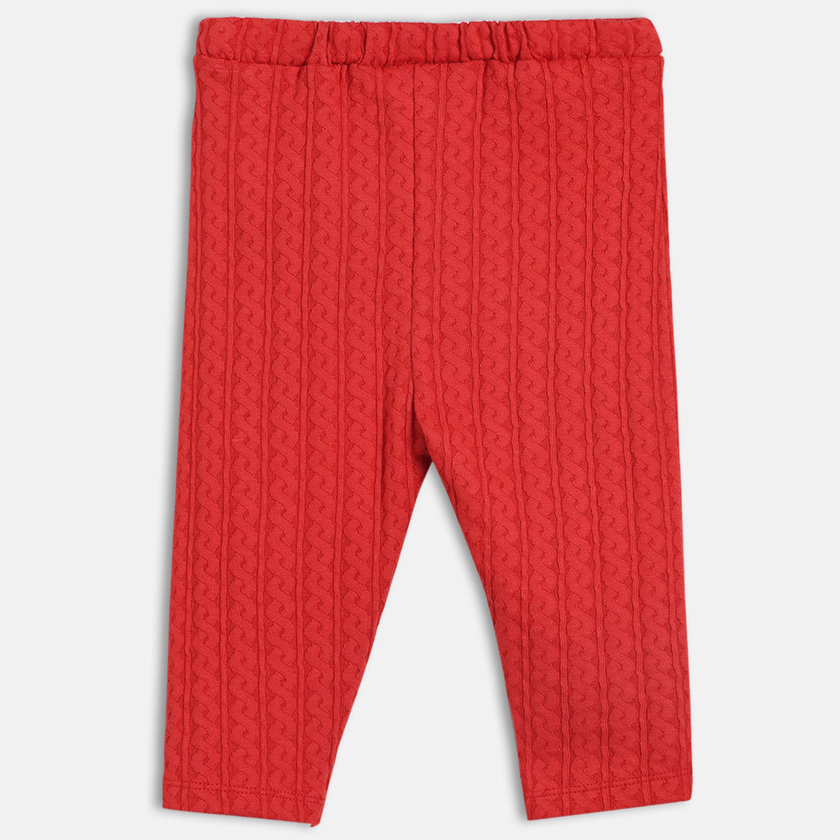 Girls Cotton Self Design Knit Bottom - Red