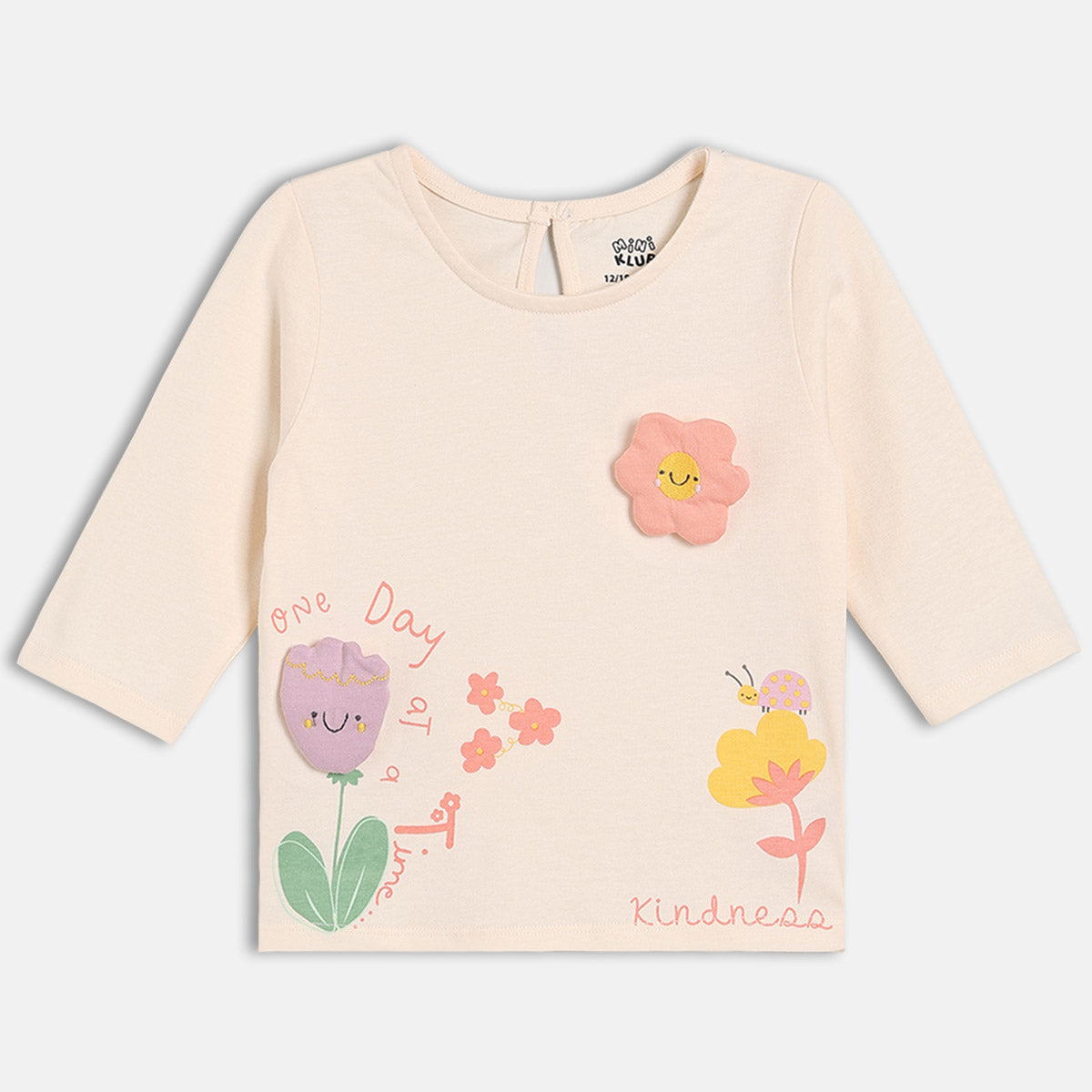 Girls Cotton Full Sleeves Applique Top - Pink