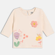 Girls Cotton Full Sleeves Applique Top - Pink