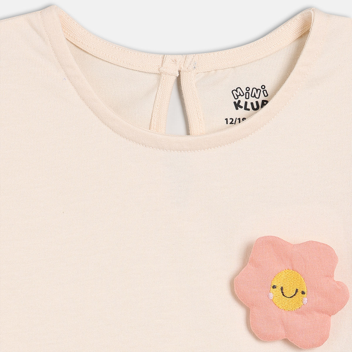 Girls Cotton Full Sleeves Applique Top - Pink