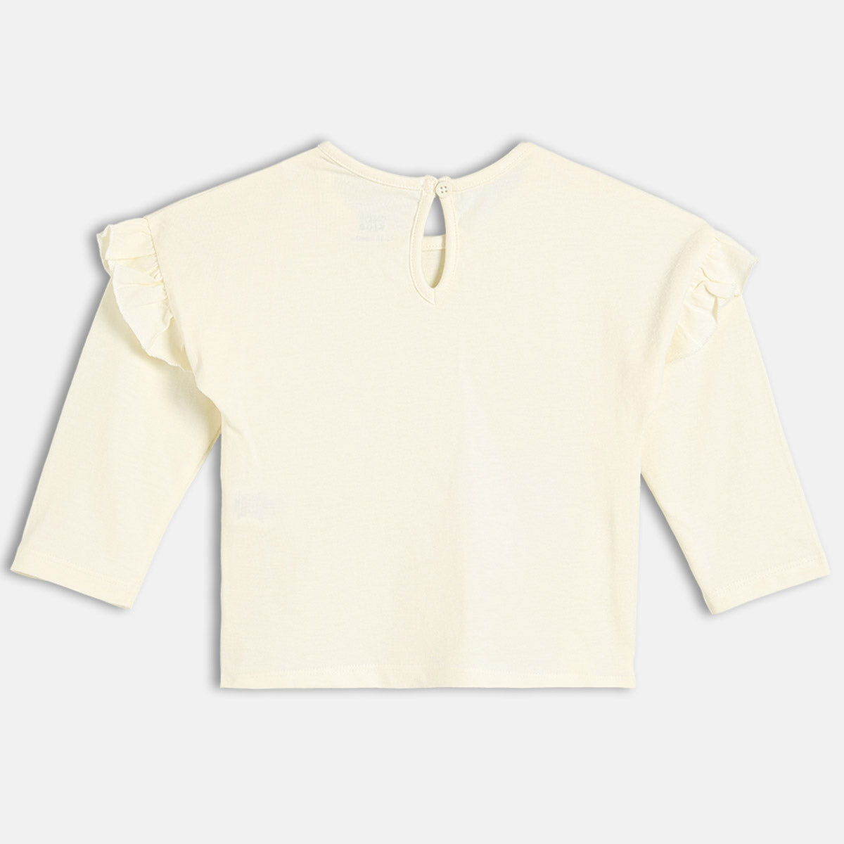 Girls Cotton Full Sleeves Cartoon Printed Knit Top - Off White