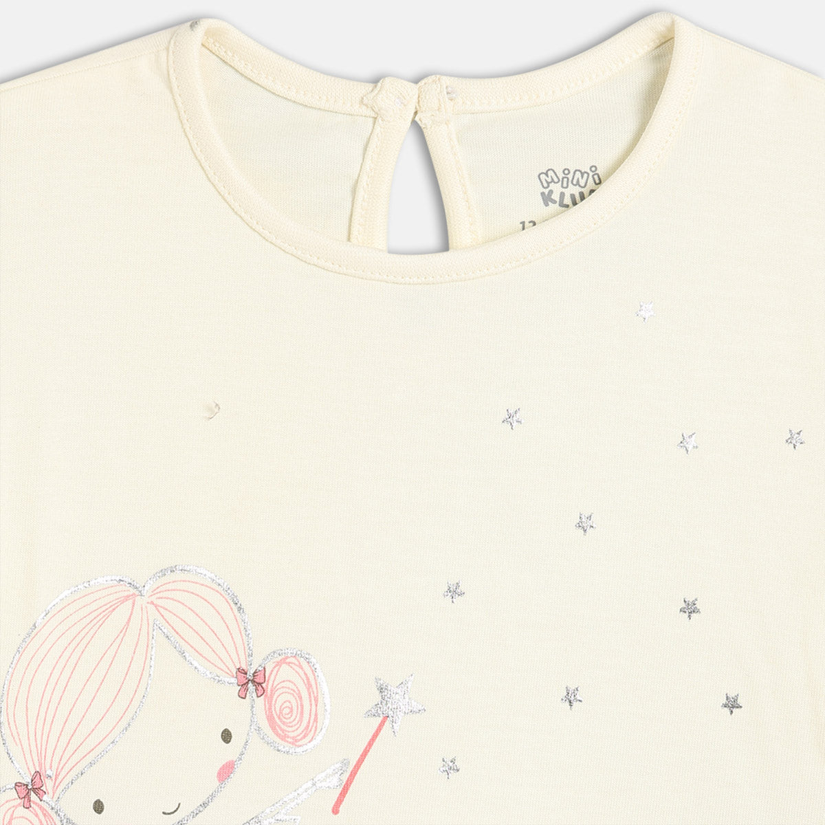 Girls Cotton Full Sleeves Cartoon Printed Knit Top - Off White
