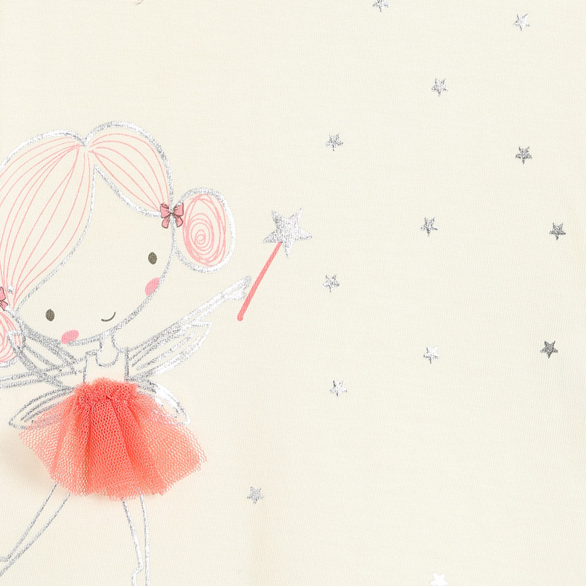 Girls Cotton Full Sleeves Cartoon Printed Knit Top - Off White