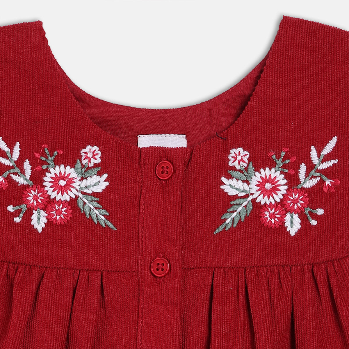 Girls Cotton Sleeveless Floral Embroidered Pinny Set - Beige & Maroon
