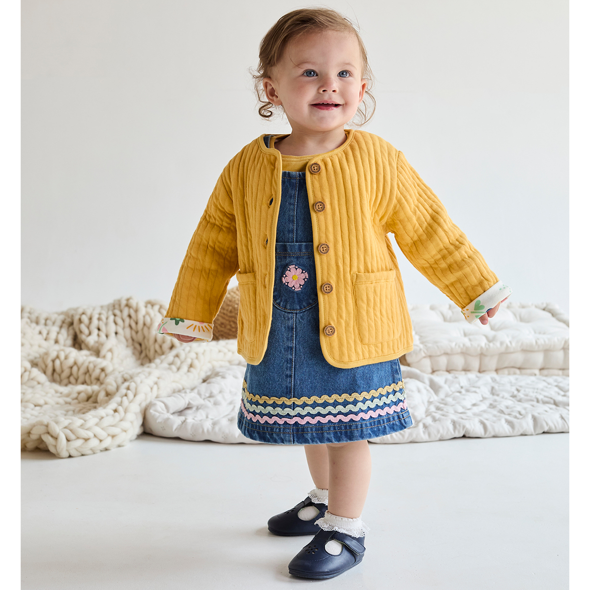 Girls Yellow/Denim   Pinny Set