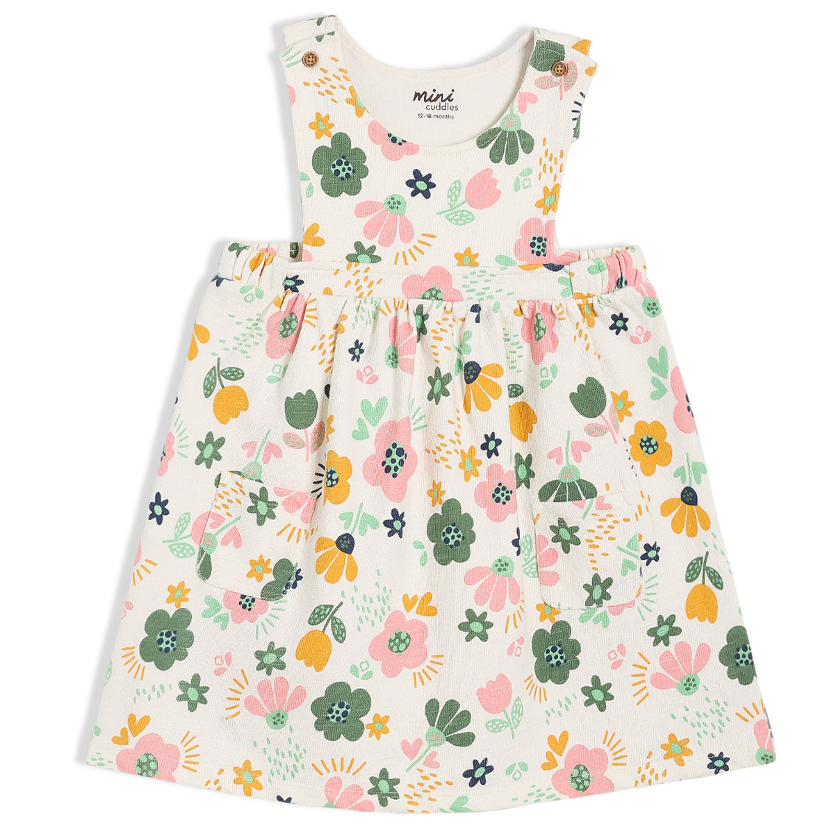 Girls Yellow/White Round Neck Knee Length Pinny Set