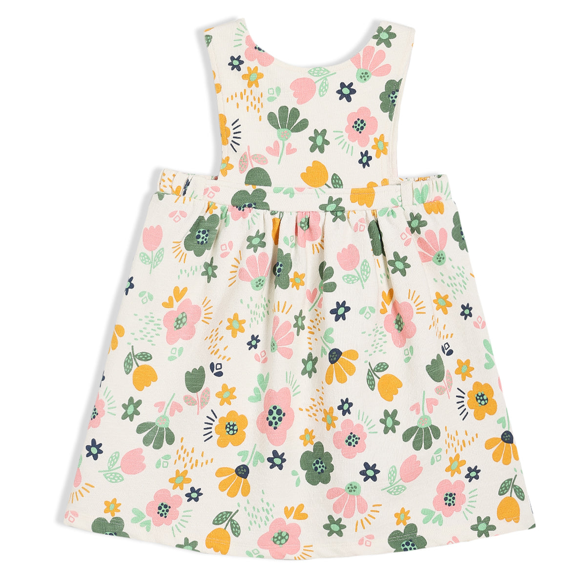 Girls Yellow/White Round Neck Knee Length Pinny Set