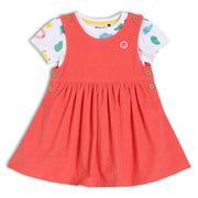 Girls Cotton Printed Pinny Set - Red