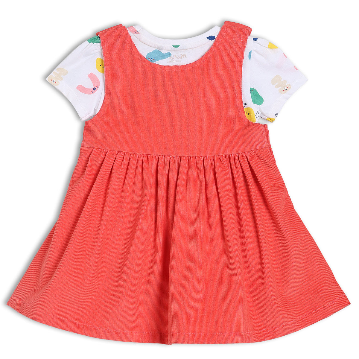 Girls Cotton Printed Pinny Set - Red