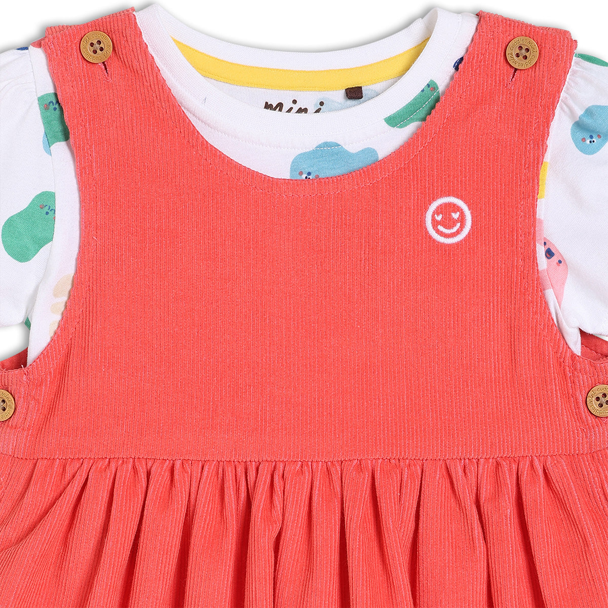 Girls Cotton Printed Pinny Set - Red