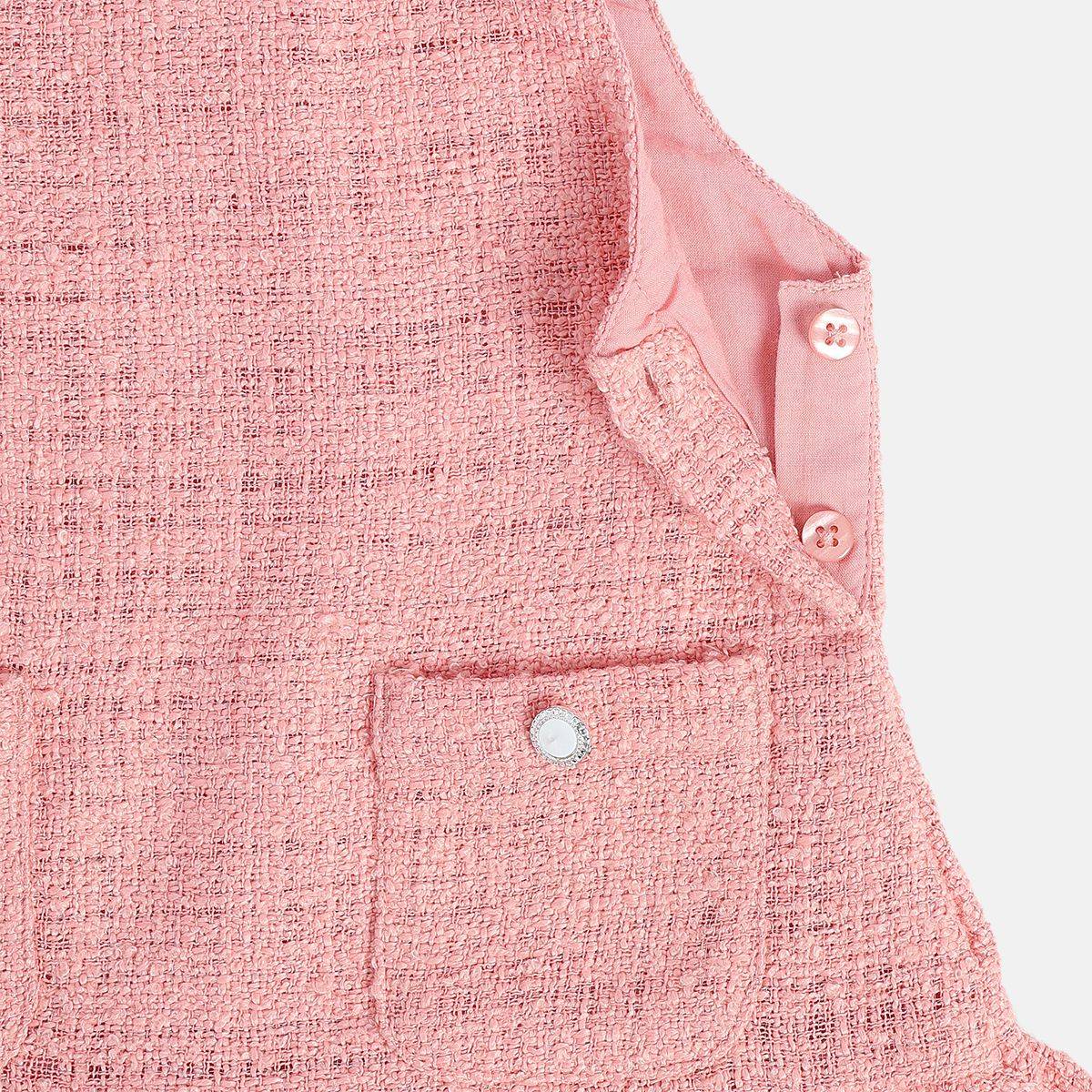 Girls Cotton Sleeveless Solid Pinny Set - Pink