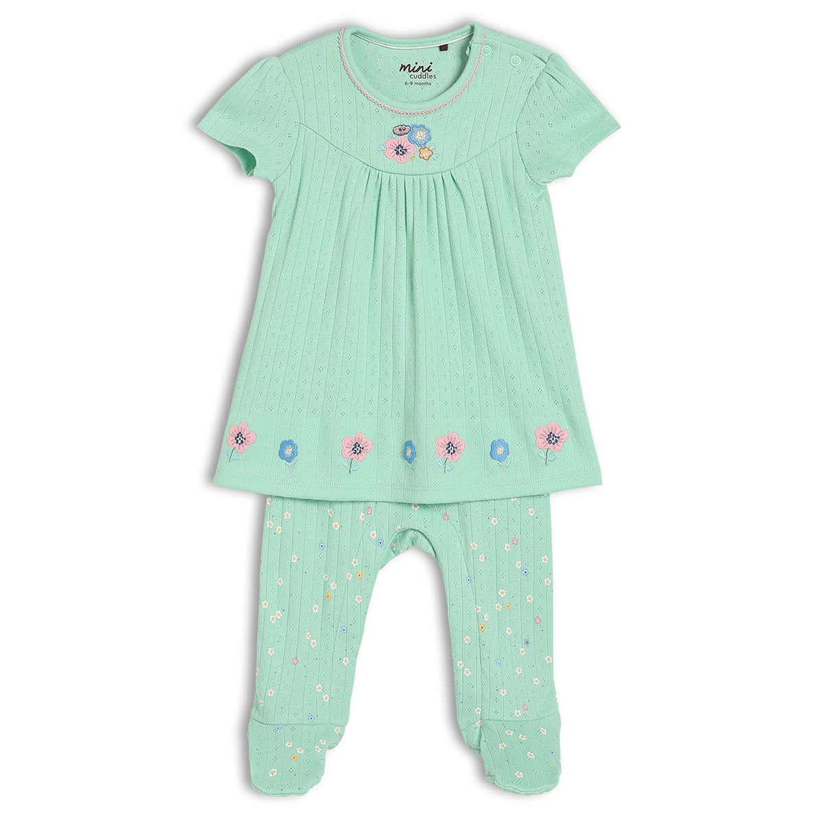 Girls Green Round Neck Full Length Sleep Suit