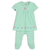Girls Green Round Neck Full Length Sleep Suit