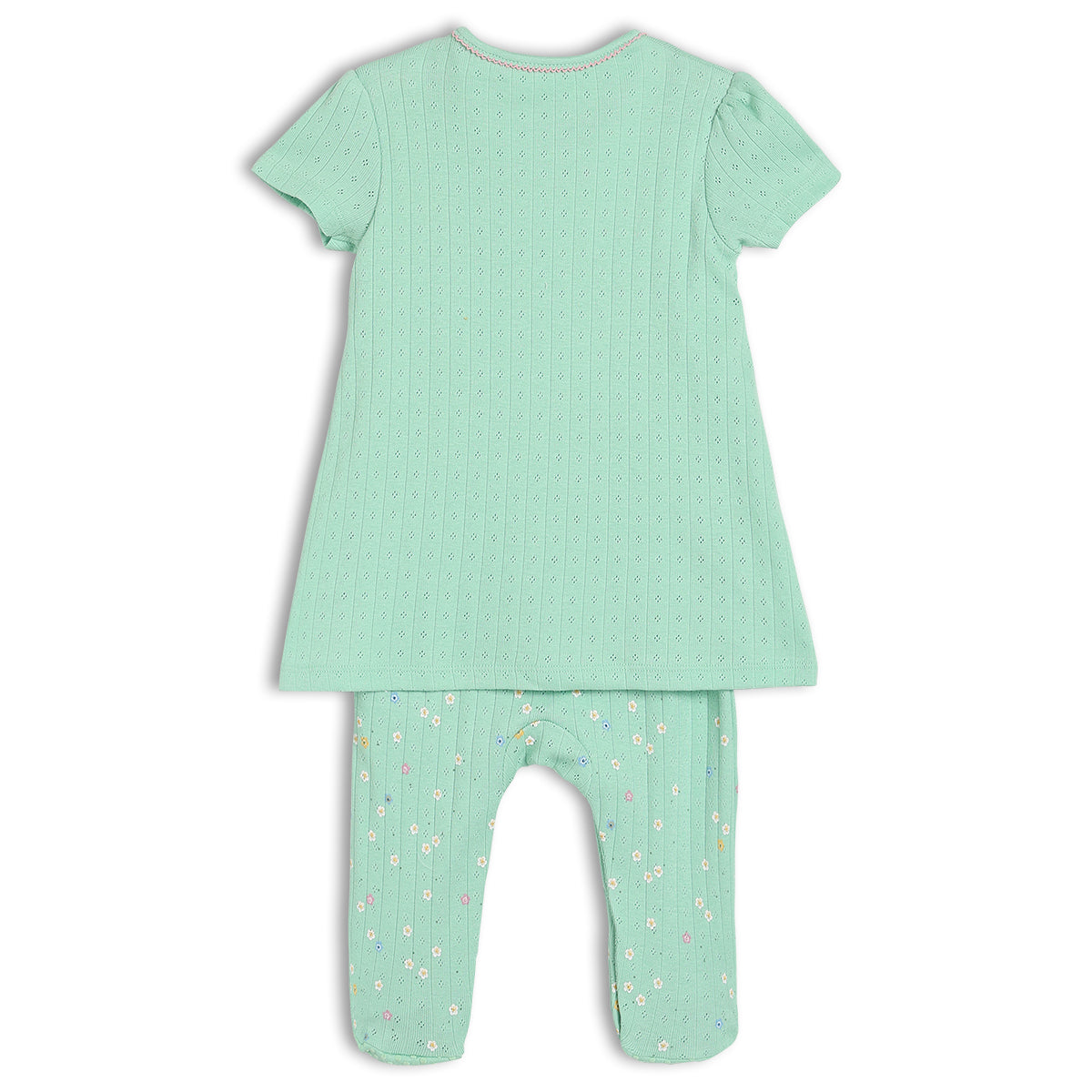 Girls Green Round Neck Full Length Sleep Suit