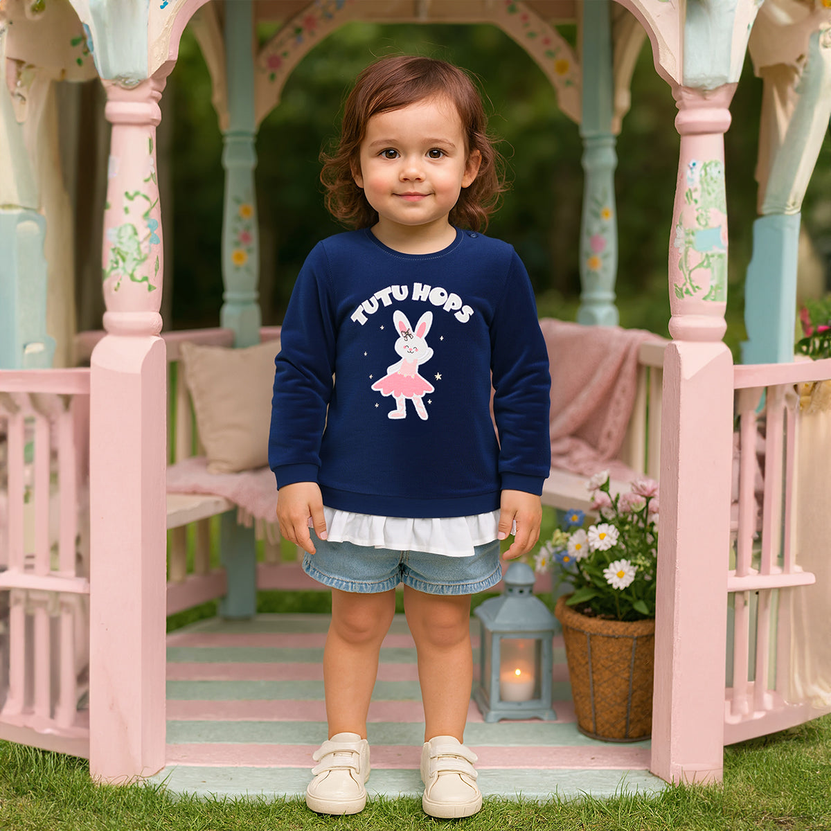 Girls Cotton Full Sleeves Text Printed Sweatshirt - Blue