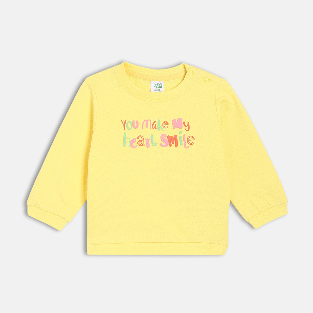 Girls Cotton Full Sleeves Text Printed Sweatshirt - Yellow