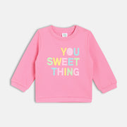 Girls Cotton Full Sleeves Text Printed Sweatshirt - Pink