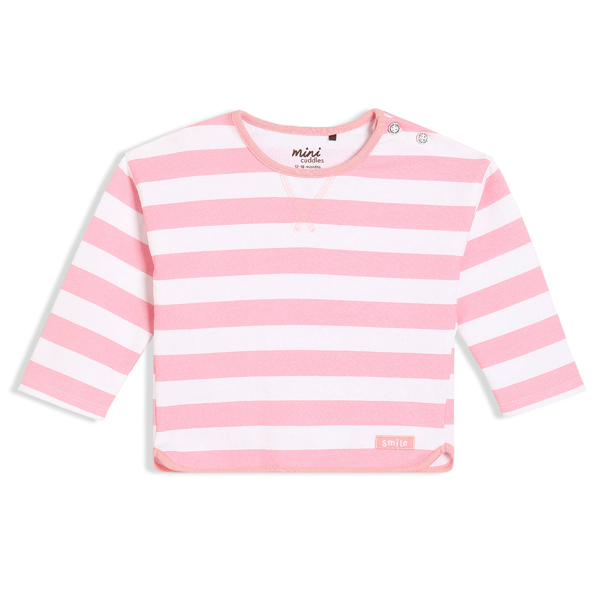 Girls Cotton Striped Sweat Shirt - Pink & White