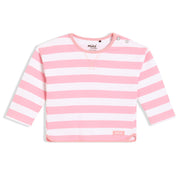Girls Cotton Striped Sweat Shirt - Pink & White