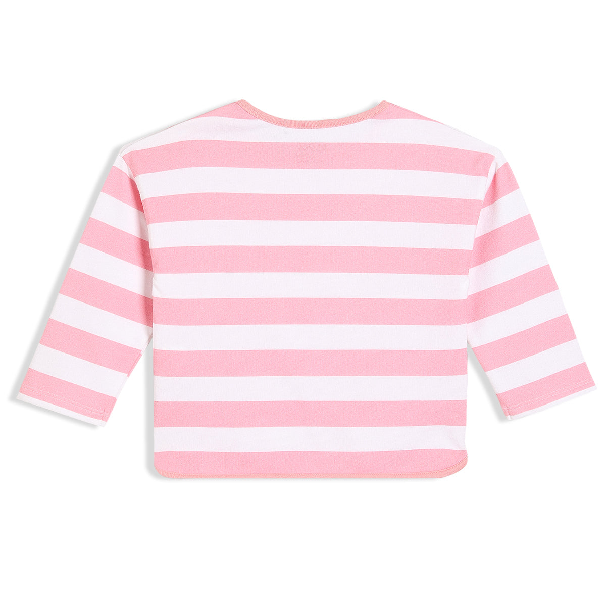 Girls Cotton Striped Sweat Shirt - Pink & White