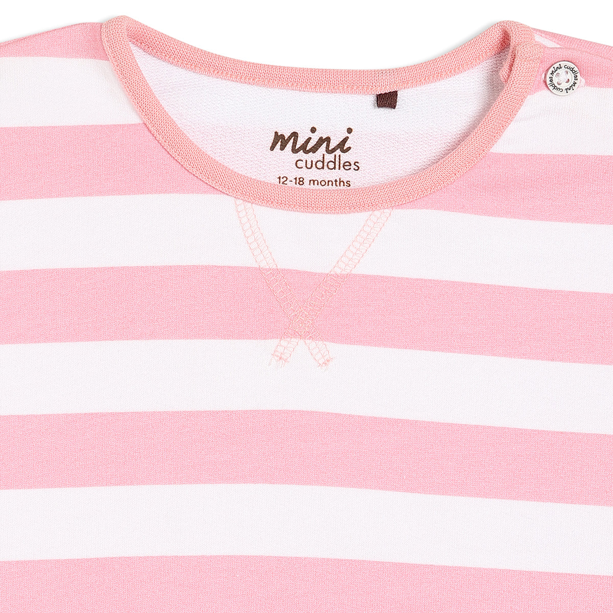 Girls Cotton Striped Sweat Shirt - Pink & White