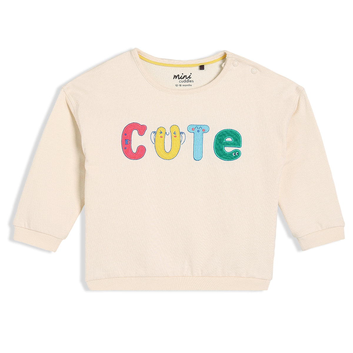 Girls Beige Round Neck Full Sleeve Sweat Shirt