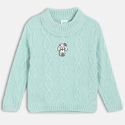 Girls Full Sleeves Self Design Sweater - Blue