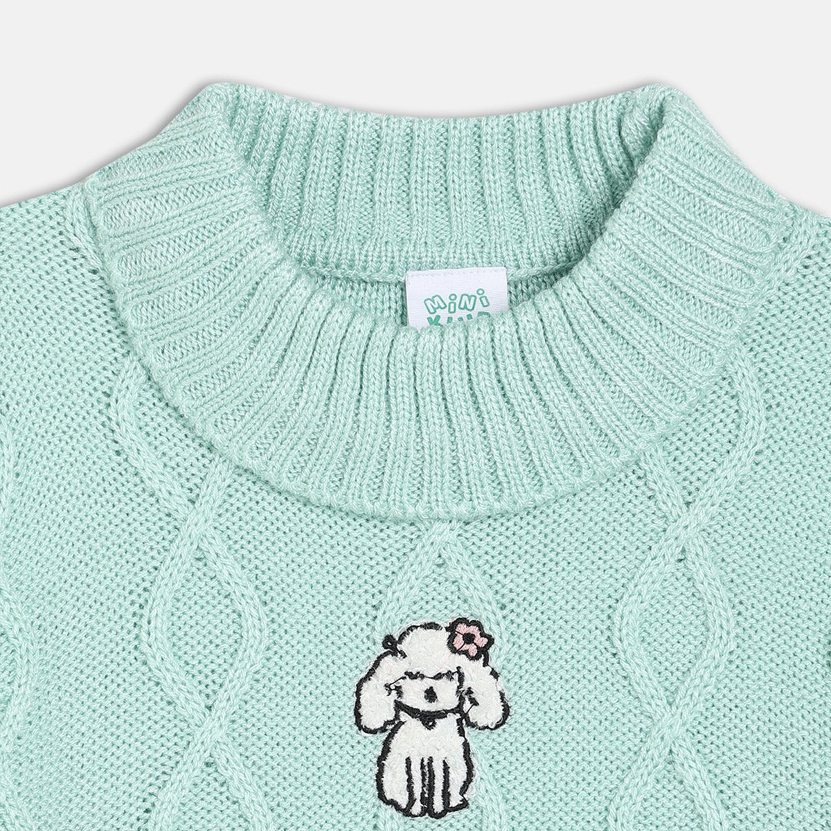 Girls Full Sleeves Self Design Sweater - Blue