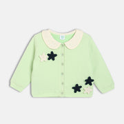 Girls Cotton Full Sleeves Star Applique Sweater - Green