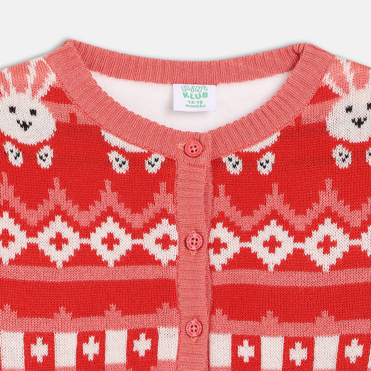 Girls Full Sleeves Cartoon Printed Sweater - Red