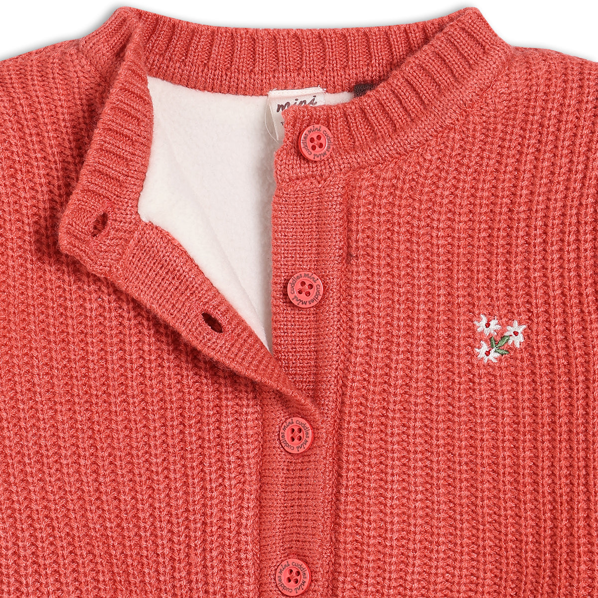 Girls Round Neck Full Sleeve Sweater - Red