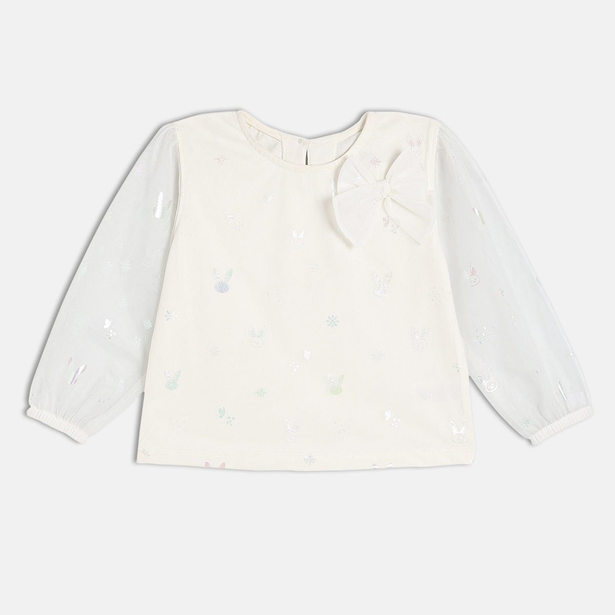 Girls Cotton Full Sleeves Animal Printed Top With Skirt - White