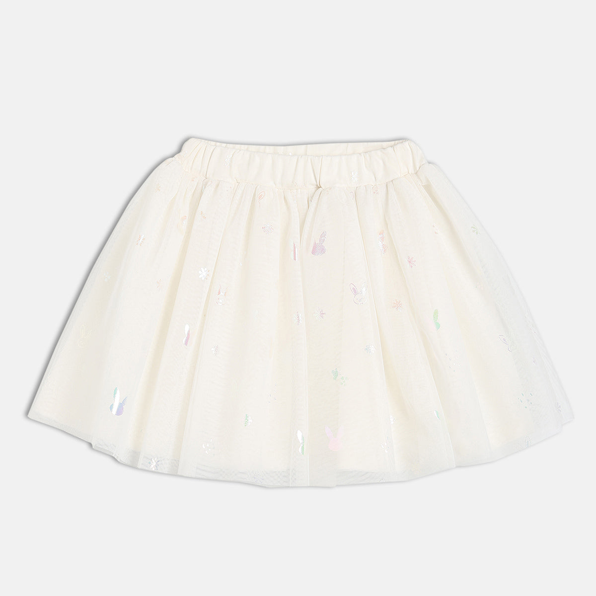 Girls Cotton Full Sleeves Animal Printed Top With Skirt - White