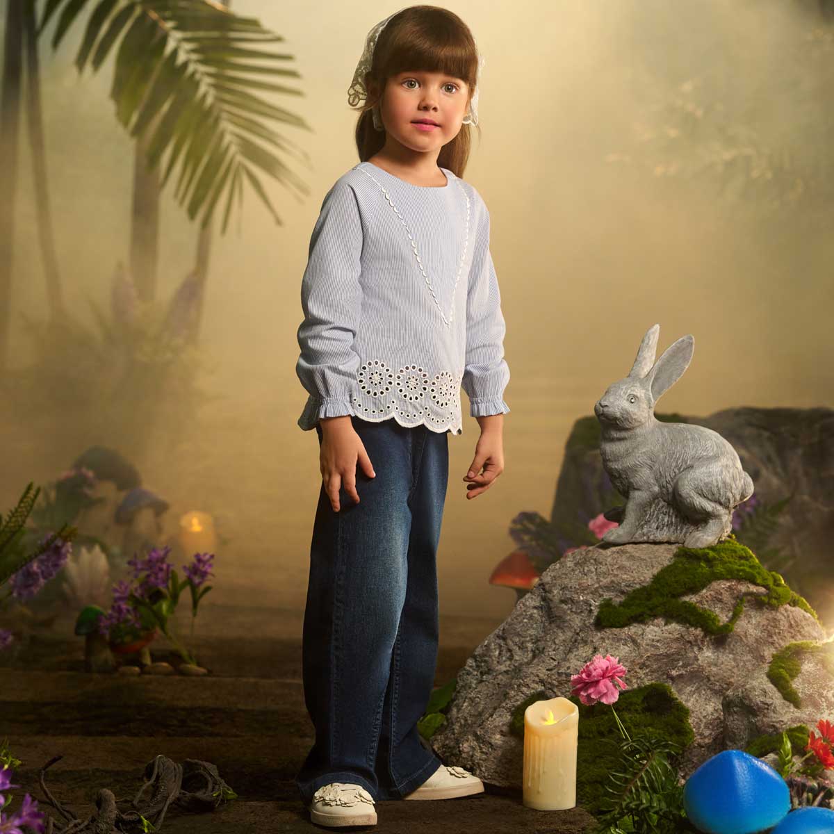 Girls Cotton Full Sleeves Striped Top - Blue