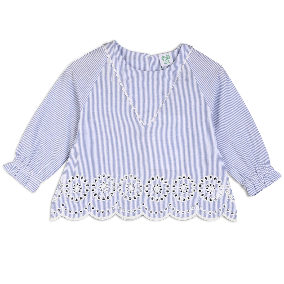 Girls Cotton Full Sleeves Striped Top - Blue