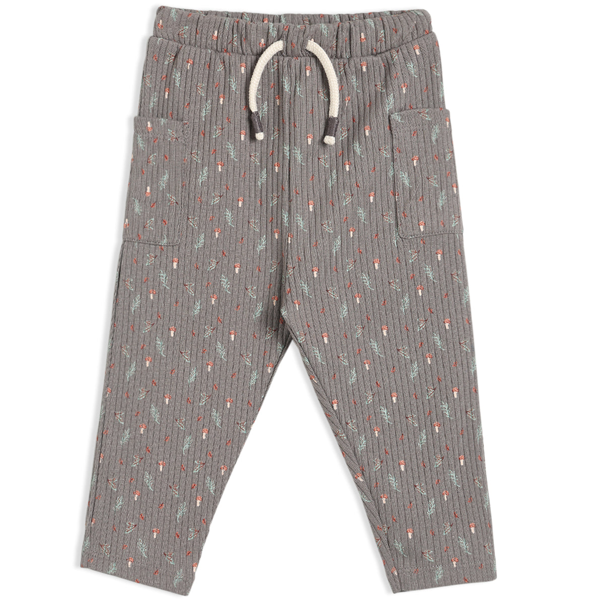 Baby Unisex Mushroom Printed Knitted Bottom, Grey